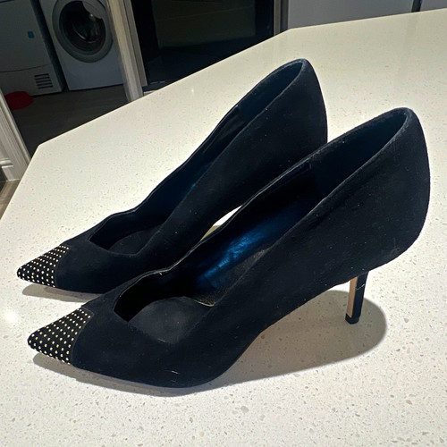Dune black suede court heels - black,