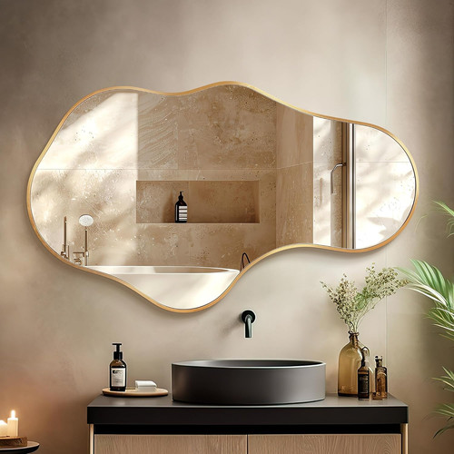 Asymmetrical gold wall mirror - wall,