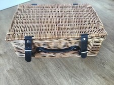 Beautiful small leather handled wicker picnic basket