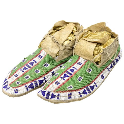 Sioux green beaded moccasins - sioux,