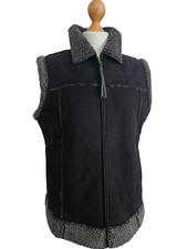 M&S Women's Black Faux Suede Shearling Jacket Gilet Body Warmer Winter 14 uk