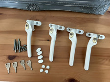 4x Well Used White Fab & Fix PVC Double Glazing Window Handles Locking With Keys