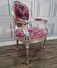 Antique Vintage Style French Louis Silver Armchair Crushed Velvet Bedroom Chair