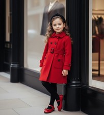 Girls Red Cashmere Long Coat
