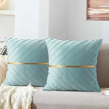 Cushion for Living Room Bedroom Petrol Teal Gold Velvet 45 x 45 cm Sofa Cushion