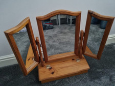 Dressing Table Mirror.  Three Way Mirror In Pine Wood and Flip Up Storage Cubby