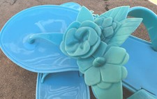 NEW - Avon Women’s Size 6 Blue Floral Jelly Flip Flops Summer Sandals Retro Cute