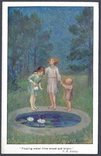 Floating water lilies broad and bright - art postcard by Sybil Barham