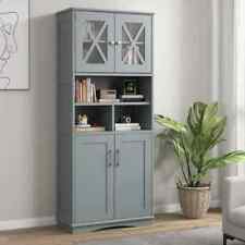 Kitchen Larder Cupboard Storage Pantry Grey Freestanding Utility Cabinet 145cm H