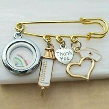 NHS Nurse Thank you gift Memory glass floating locket pin brooch badge