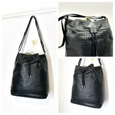 Vintage Black Faux Leather Bucket Bag