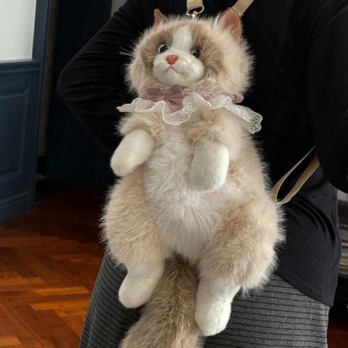 Realistic cat plush backpack - realistic,