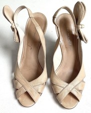 ‘Manalya’ Ladies Beige Leather Upper Peep Toe Wedge Heel Sandals Size 38EU/5UK