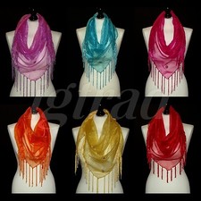 ORGANZA MIRROR SEQUIN TRIANGLE TASSEL SCARF WRAP MINI SARONG COVER UP
