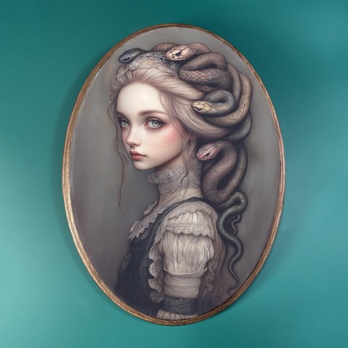 Medusa girl wooden plaque - medusa,