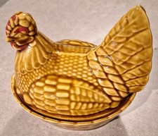 Vintage Ceramic Chicken on basket Egg  Storage.Some handpainted features to head