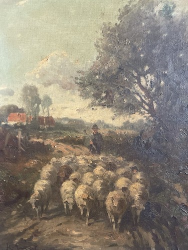Vintage oil painting flock - oil,