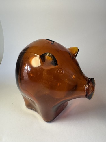 Vintage amber glass pig piggy - vintage,