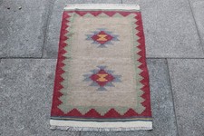 Kilim Vintage Traditional Hand Made Oriental Brown Red Wool Small Kilim 95x63cm
