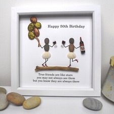 Personalised Birthday Gift for Friends Pebble Picture, Framed Pebble Art, Frame