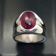 MJG STERLING SILVER MEN'S RING. 14 x 10mm OVAL LAB CREATED RUBY CABOCHON. SZ 10.