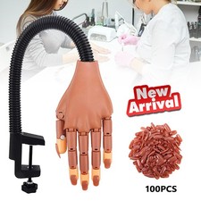 Practice Fake Hand for Acrylic Nails + 100X Nail Tips Flexible Training Art EH8
