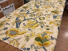 NINA CAMPBELL  2.14 METRES. LINEN   YELLOW  BLUE  JACOBEAN  DESIGN  FABRIC