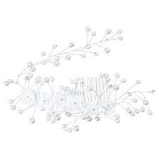 Bride Hair Comb Flowers Faux Pearl Wedding Girls Bridal Tiara Floral Headdress