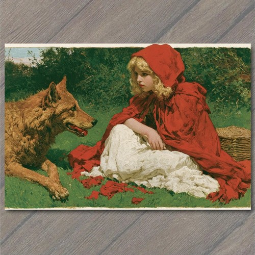 Postcard little red riding - little,