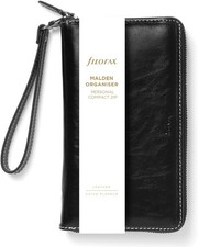 Filofax Malden Personal Compact Zip Leather Organiser - Black, RFID Week-to-View