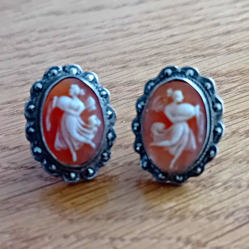 Oval cameo stud earrings - stud,