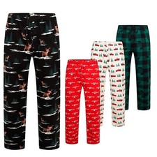 Mens Cotton Pyjamas Flannel Printed Lounge Pants Christmas Trouser PJ Nightwear