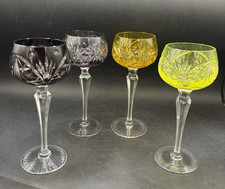 Hock Glasses Antique Cut Crystal Stemmed 19.5cm Wine Glass x 4 Carnival Colours