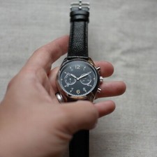 Black Chronograph "Vintage Pilot Style" Quartz Watch 