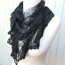 Ladies Women Girls Black Unique Lace Sequin Party Spring Summer Neck Scarf  