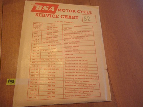Bsa service chart vintage - bsa,