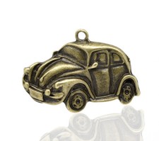 2 LARGE ANTIQUE BRONZE VW BEETLE CAR PENDANTS 38mm Fathers Day~Key Ring ()UK