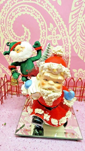 Vtg santa blue mittens toy - w,