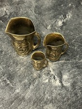 Vintage Set of 3 Small Brass Toby Jugs in Graduated Sizes