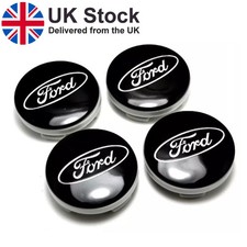 4x BLACK FORD CENTRE CAPS 54MM
