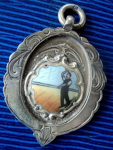 Silver enamel darts medal fob - silver,