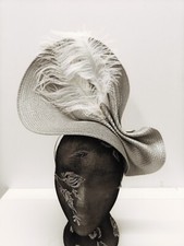 silver grey large straw fascinator millinery burlesque headband wedding hat