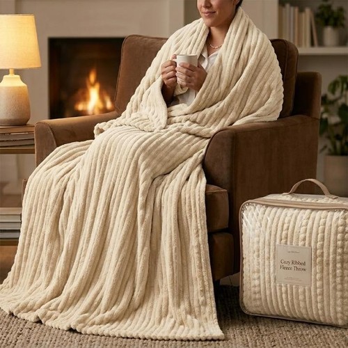 Fluffy ribbed blanket faux - blanket, fur
