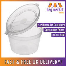 4oz Hinged Lid Sauce Pots Clear Plastic Container Takeaway Paint Wax Tub Deli