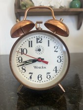 Vintage Silver Tone Westclox Double Bell Handle Glow Alarm Clock - Working
