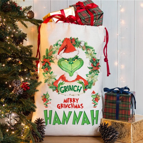 Personalised grinch santa - grinch, sack