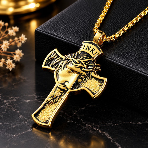 Gold jesus cross necklace - gold,
