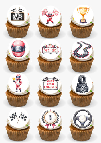 Racing edible cupcake toppers - racing,