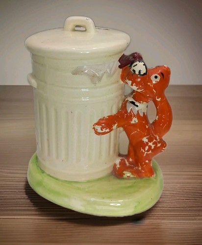 70s vtg ceramic dusty bin - 70s,