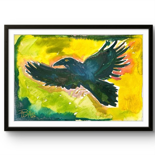 Original signed raven crow - signed,